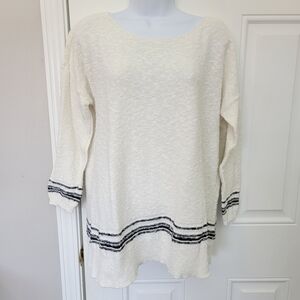 JOIE Soft Joie Textured Knit Boat Neck Women's Top White With Black Trim Size L